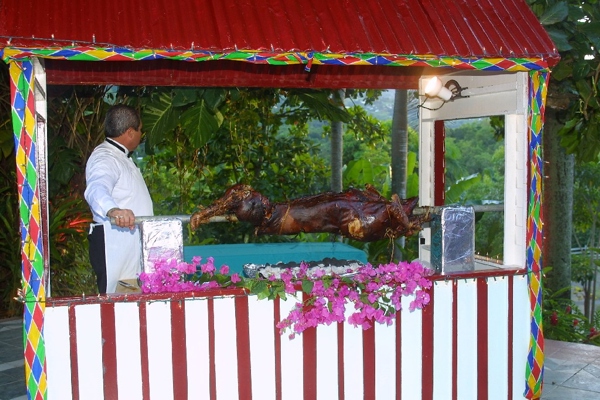 Food station - Lechon or roast pig on a spit