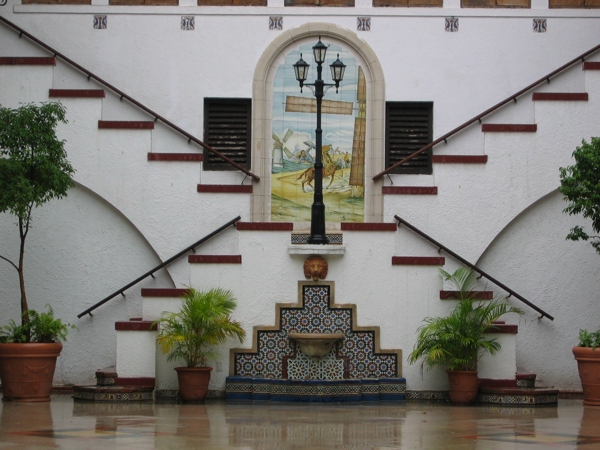 Double stairs at end of inner courtyard